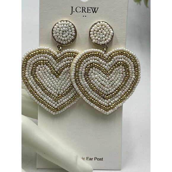 J. Crew Factory Beaded Heart Statement Earrings in Pearl Multi Gold Plated New - Picture 5 of 8